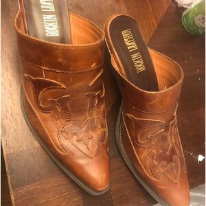 Rockin Leather sz 8 cowboy mule slings brown handmade